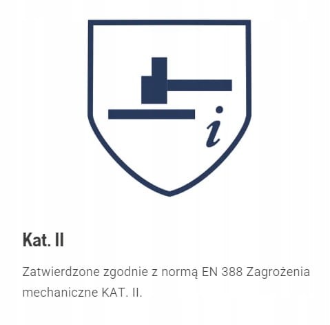Oznaczenie normy EN 388 Kat II - ochrona przed zagrożeniami mechanicznymi