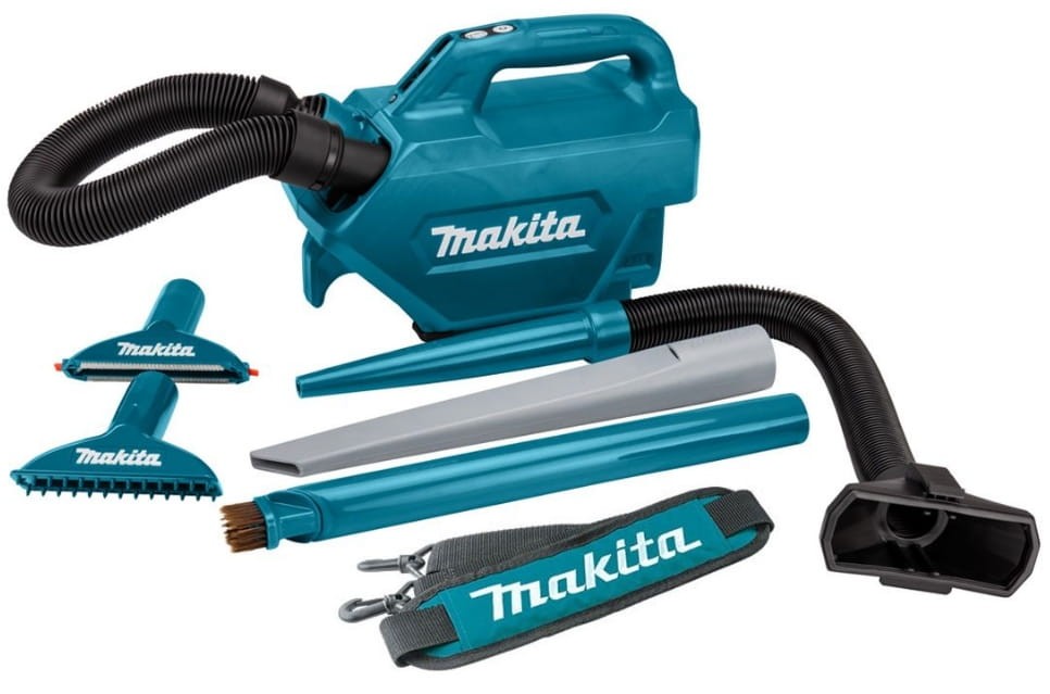 makita dcl184z widok z wężem i trzema końcówkami
