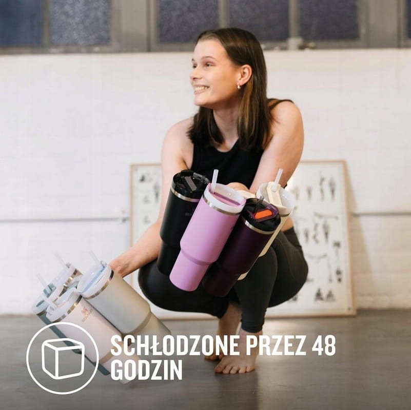 Kubek Próżniowy Ze Słomką Trzyma Zimno SZARY STANLEY QUENCHER H2.O 1.18L