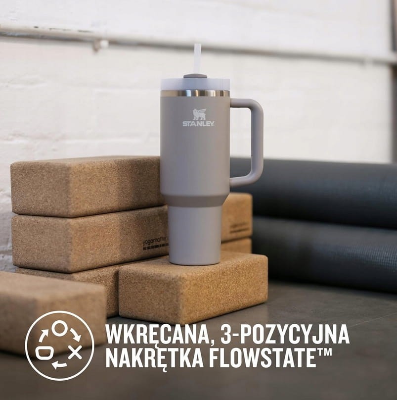 Kubek Próżniowy Ze Słomką Trzyma Zimno SZARY STANLEY QUENCHER H2.O 1.18L