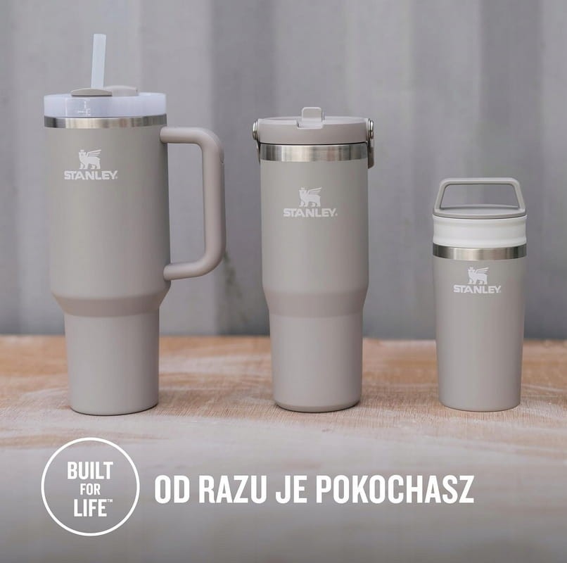 Kubek Próżniowy Ze Słomką Trzyma Zimno SZARY STANLEY QUENCHER H2.O 1.18L