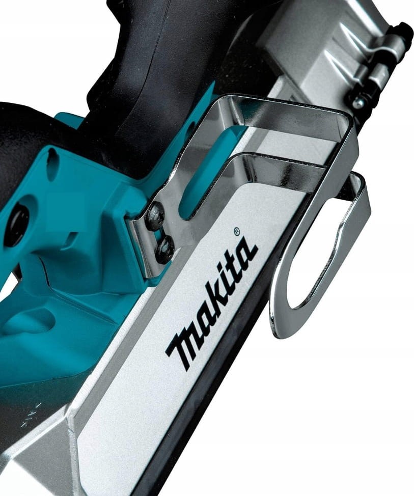 Makita DPB182Z zbliżenie na prowadnicę i osłonę taśmy