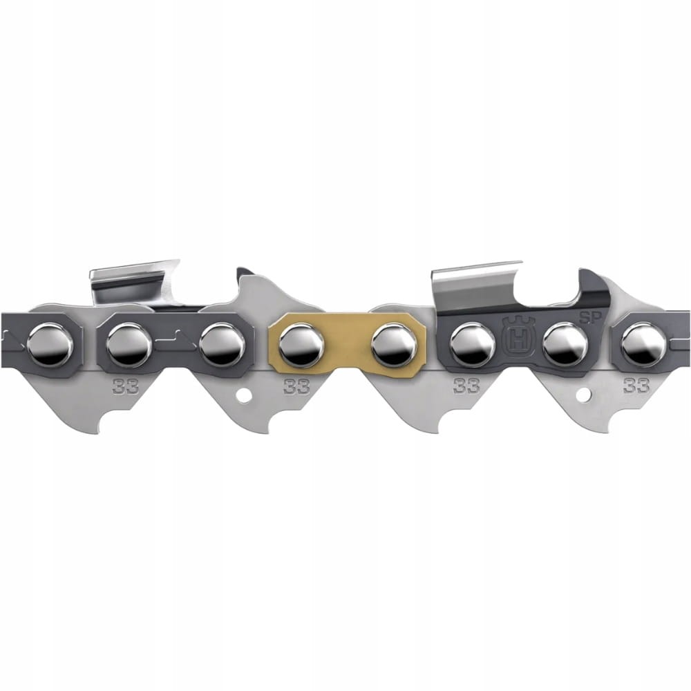 Zbliżenie na złote ogniwo (Golden Tie Strap) w łańcuchu Husqvarna SP33G