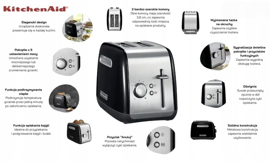 KitchenAid 5KMT2115EOB – infografika funkcji i przycisków