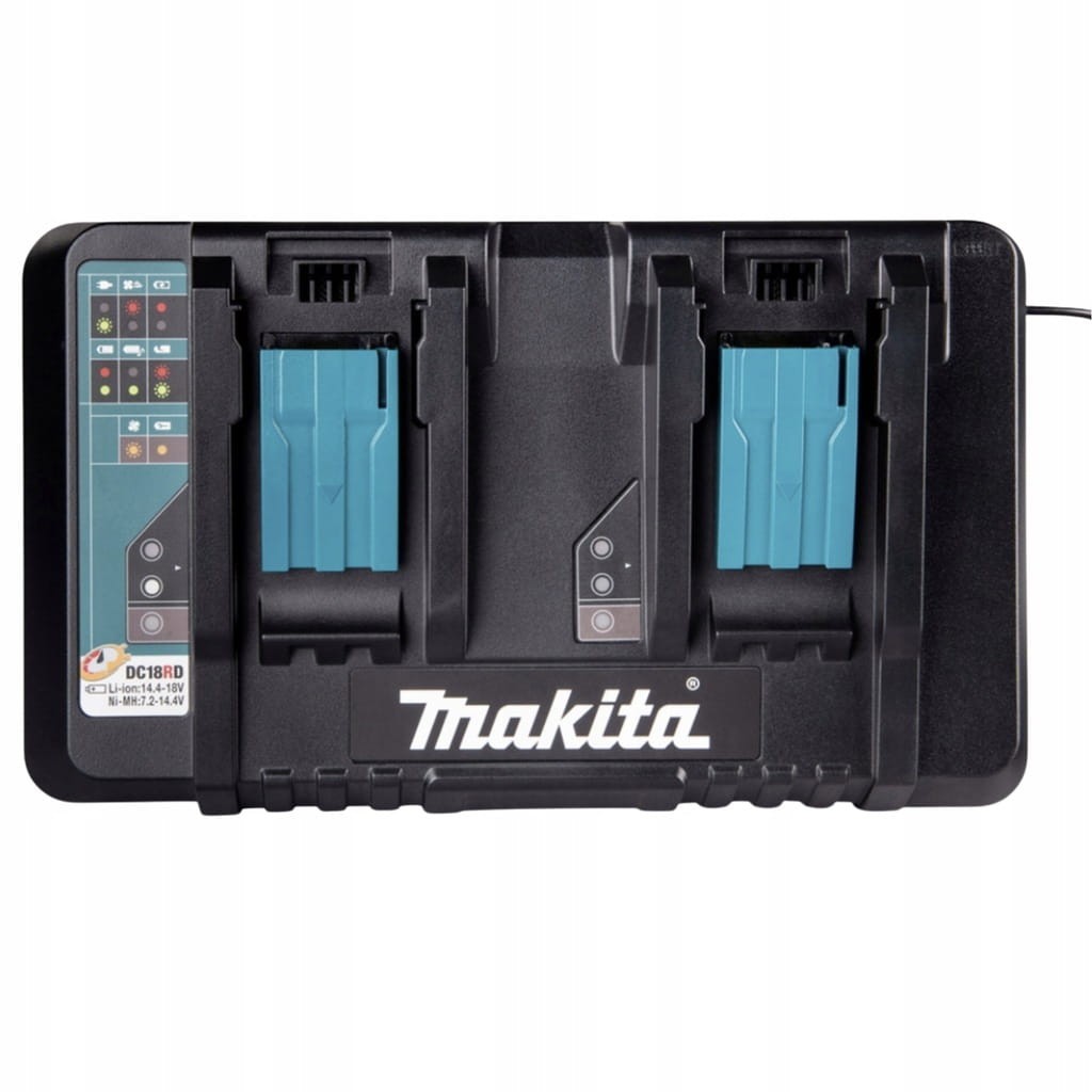 Makita DC18RD – dwa gniazda ładowania, detal