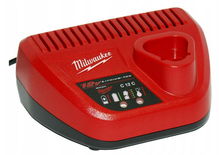 Oryginalna ładowarka Milwaukee C12 C Li-Ion - panel kontrolny ze wskaźnikami LED