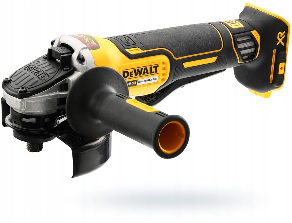 Ergonomiczny uchwyt z włącznikiem czuwakowym w szlifierce DeWalt 18V