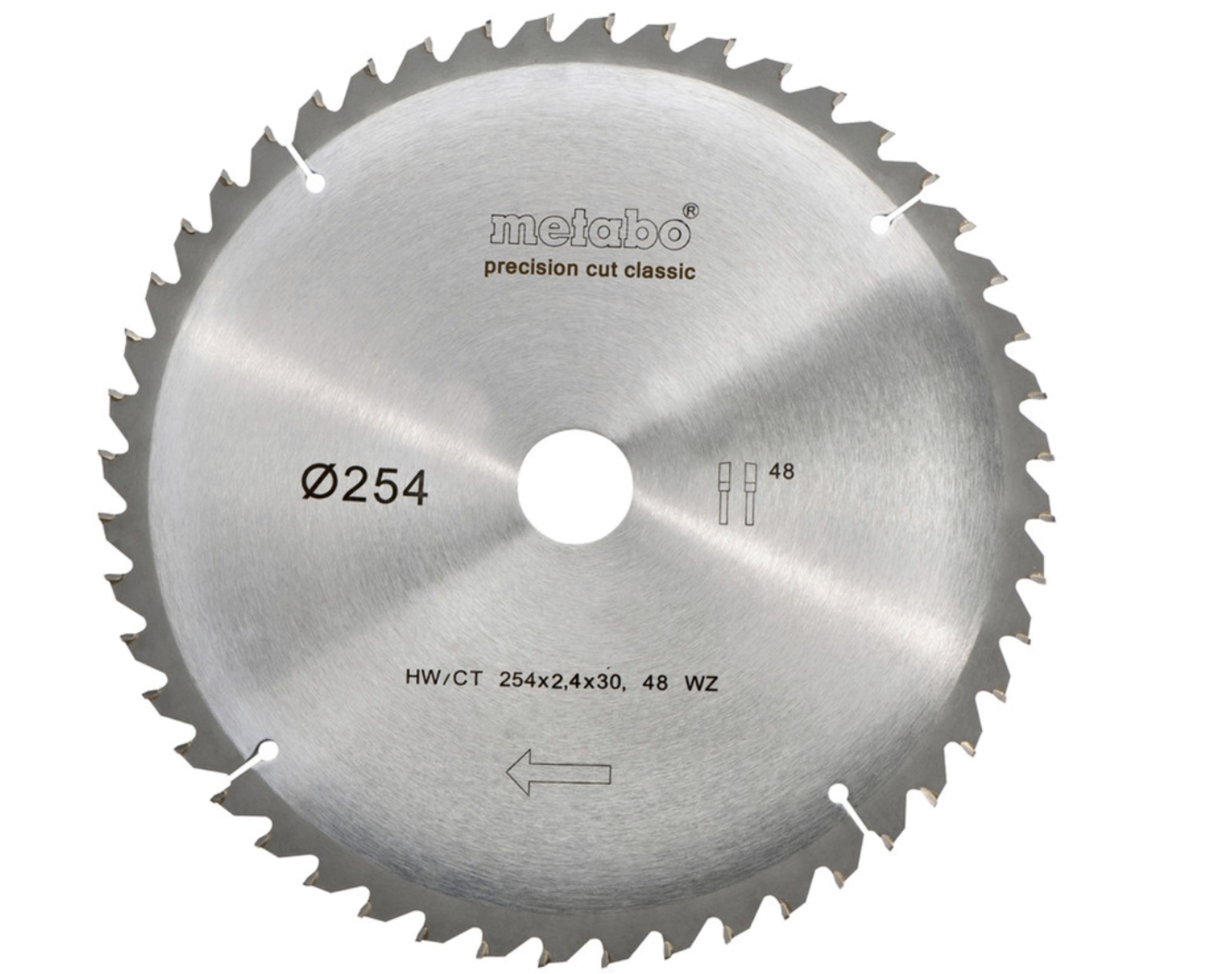 Stalowa tarcza widiowa Metabo do drewna 254mm - widok techniczny
