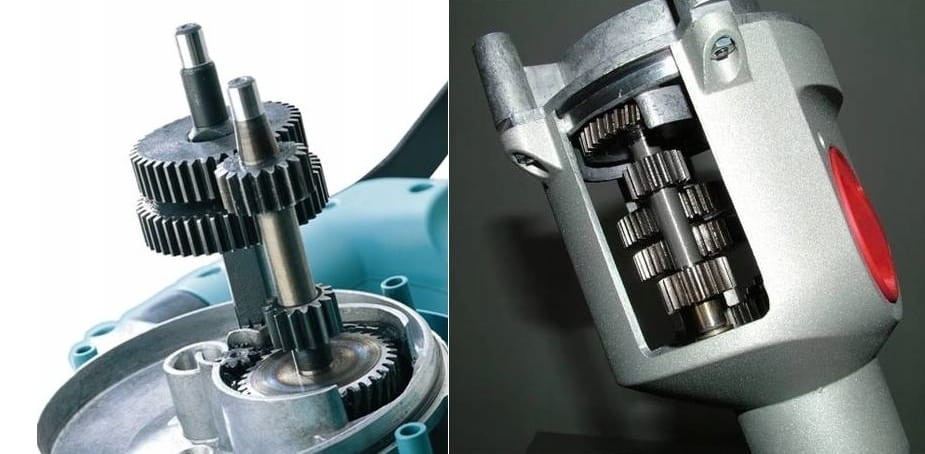 Wnętrze przekładni mieszarki Collomix stalowe zębatki