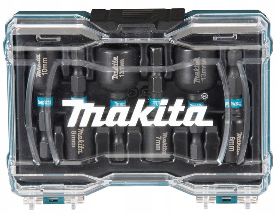 Przezroczyste pudełko z zestawem 6 nasadek magnetycznych Makita