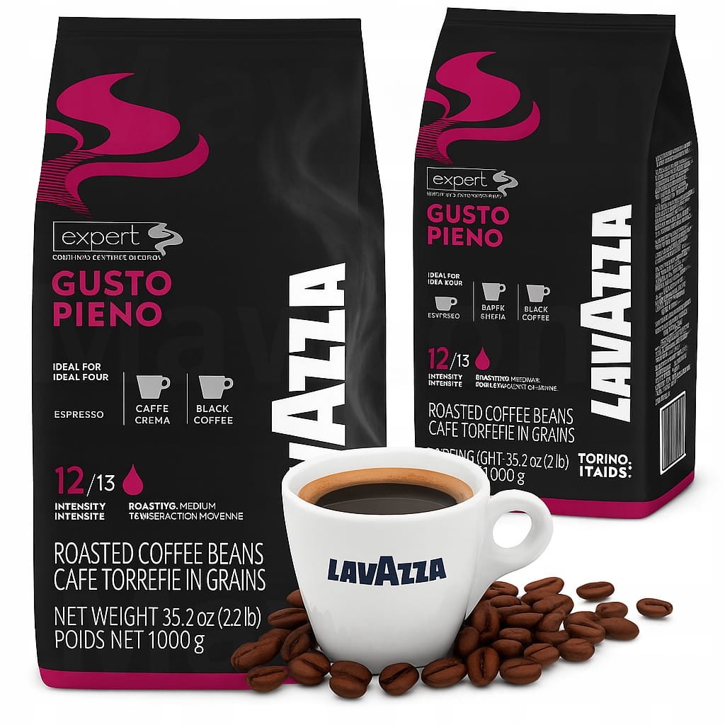 Opakowanie kawy ziarnistej Lavazza Expert Gusto Pieno 1kg z filiżanką espresso
