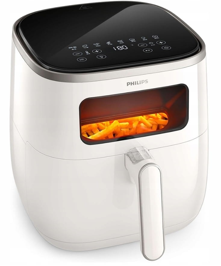 Frytkownica Philips Ovi XL HD9257/00 z widocznymi frytkami przez okienko podglądu