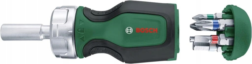 Rozłożony wkrętak Bosch pokazujący system przechowywania końcówek