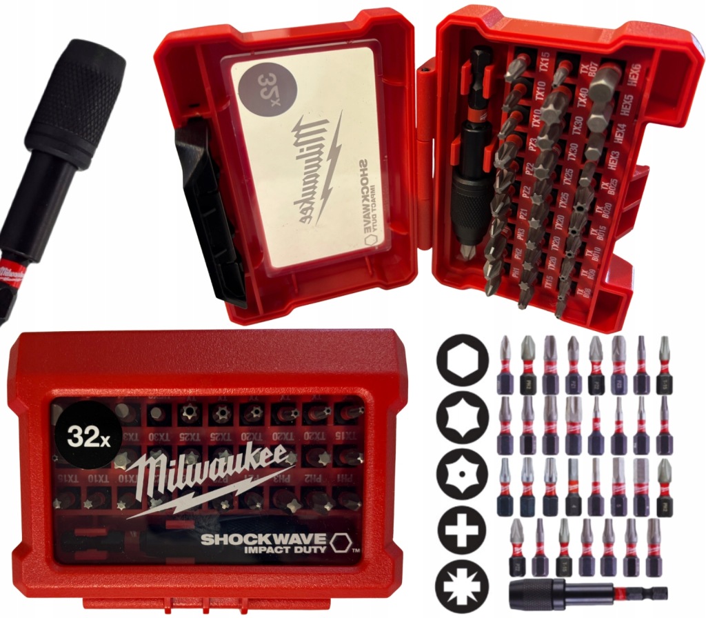 Milwaukee 4932464240 32x Bity Udarowe Wkrętarki TORX PZ PH HEX Imbus NR 2