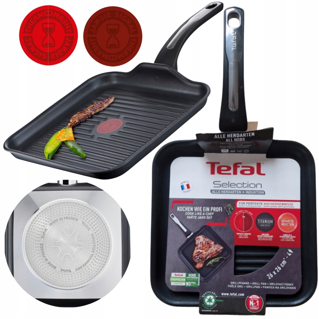 Patelnia grillowa Selection Tefal 26x26 cm tytanowa indukcja G2844032