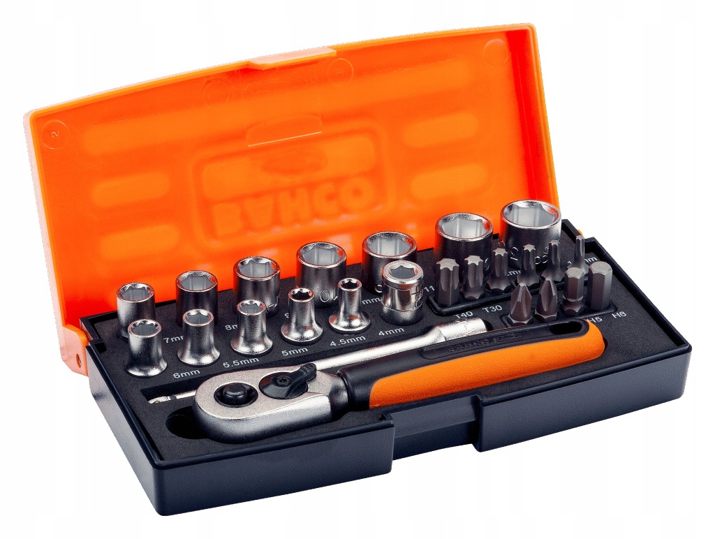 ZESTAW NASADEK KLUCZY NASADOWYCH 1/4" 25 EL. BITY GRZECHOTKA Bahco SL25