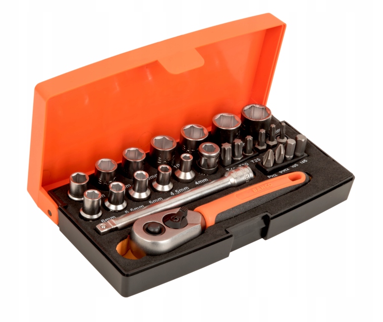 ZESTAW NASADEK KLUCZY NASADOWYCH 1/4" 25 EL. BITY GRZECHOTKA Bahco SL25