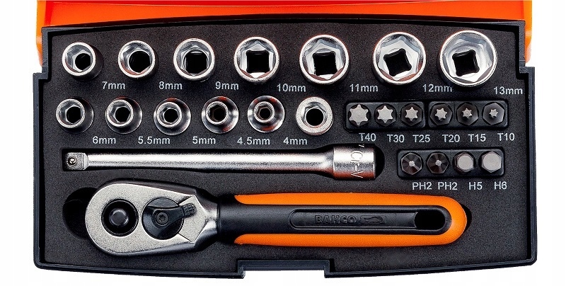 ZESTAW NASADEK KLUCZY NASADOWYCH 1/4" 25 EL. BITY GRZECHOTKA Bahco SL25