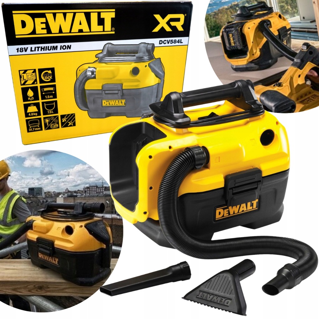 ODKURZACZ PRZEMYSŁOWY AC/DC DO PRACY NA SUCHO I MOKRO 18V DeWALT DCV584L