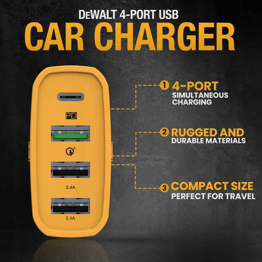 DEWALT ŁADOWARKA SAMOCHODOWA 4 W 1 USB PD QUICK CHARGE DXMA141-9009-DWG