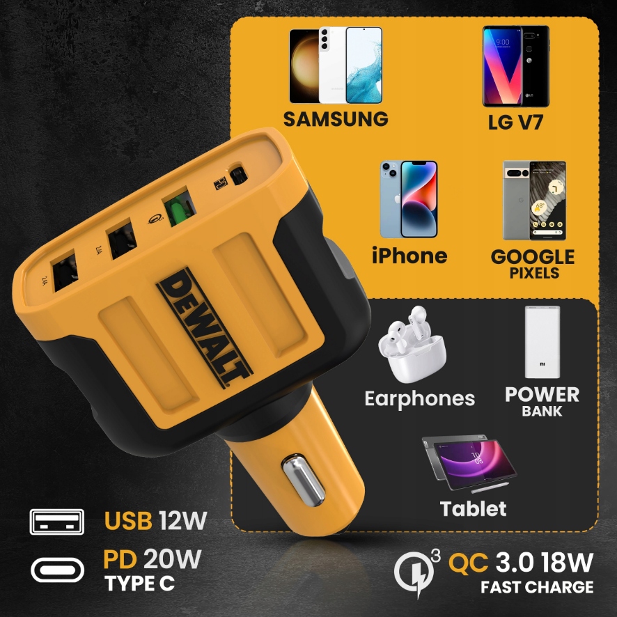 DEWALT ŁADOWARKA SAMOCHODOWA 4 W 1 USB PD QUICK CHARGE DXMA141-9009-DWG