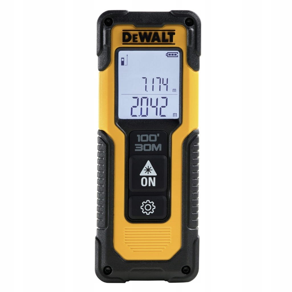 Wyświetlacz LCD dalmierza DeWalt z wynikiem pomiaru - czarne tło