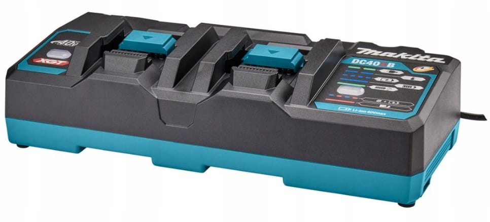 Dwuportowa ładowarka Makita DC40RB XGT 40V max - widok złącz pod kątem