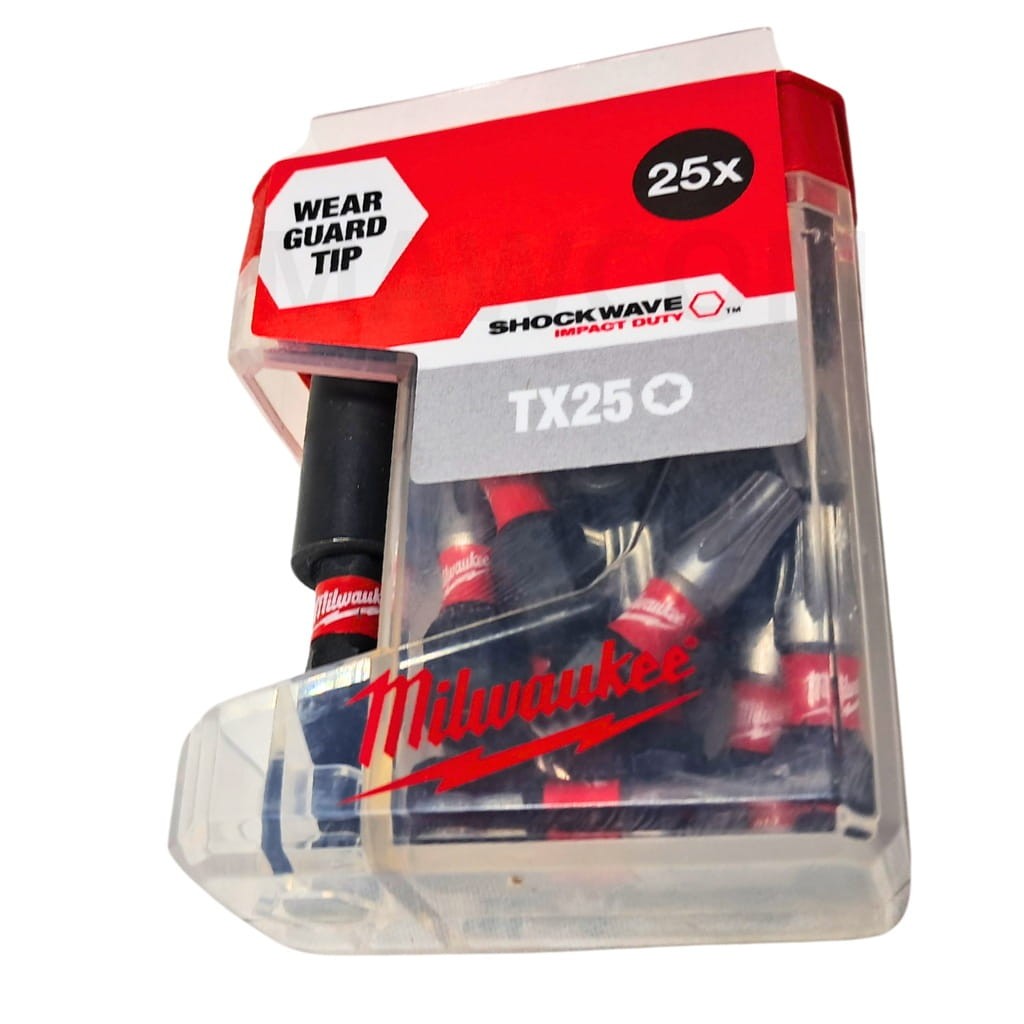 Pudełko bitów Milwaukee Shockwave TX25 25 sztuk z systemem Wear Guard Tip