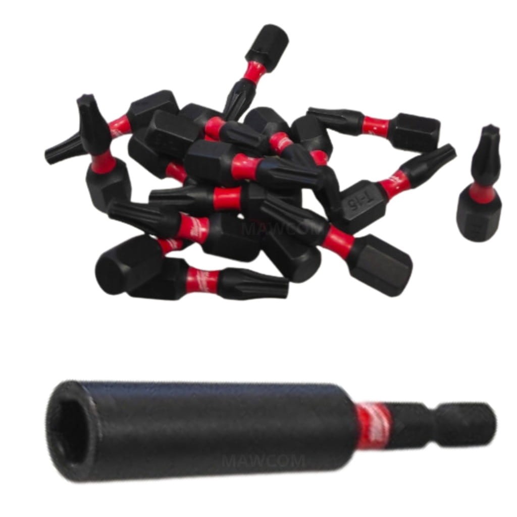 Rozsypane bity Torx TX25 Milwaukee Shockwave z uchwytem magnetycznym