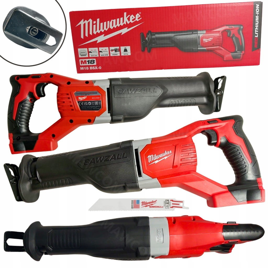 Piła szablasta Milwaukee M18 BSX-0 Sawzall - widok z różnych stron