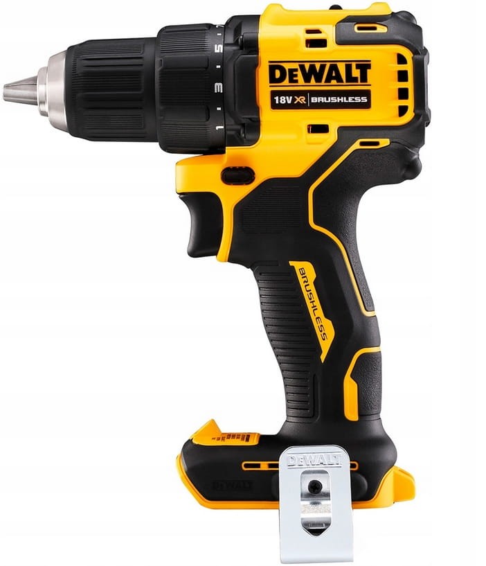 Druga strona wkrętarki DeWALT DCD708 - krótka głowica 160mm i ergonomiczny chwyt