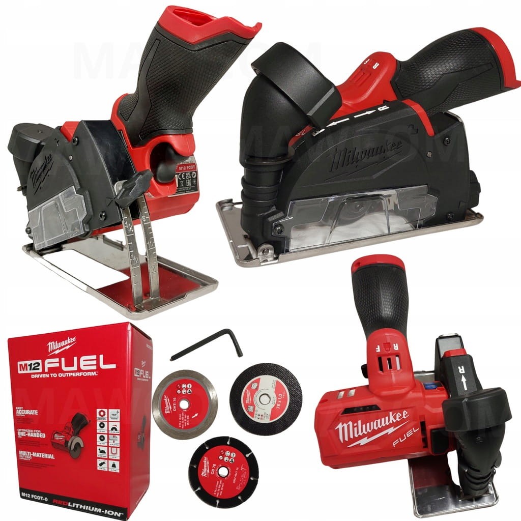 Przecinarka Milwaukee M12 FCOT-0 76mm z zestawem tarcz i osłoną odpylającą
