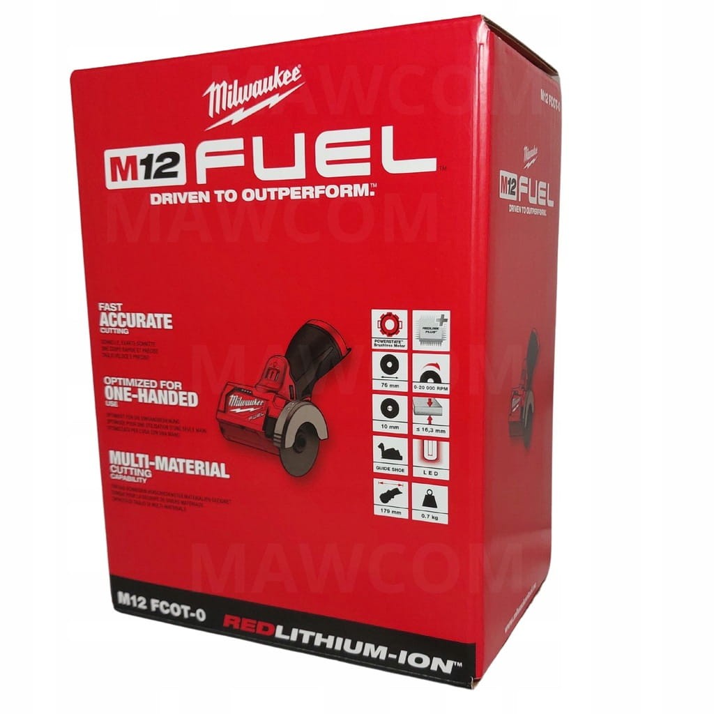 Oryginalne opakowanie kartonowe przecinarki Milwaukee M12 FUEL FCOT-0