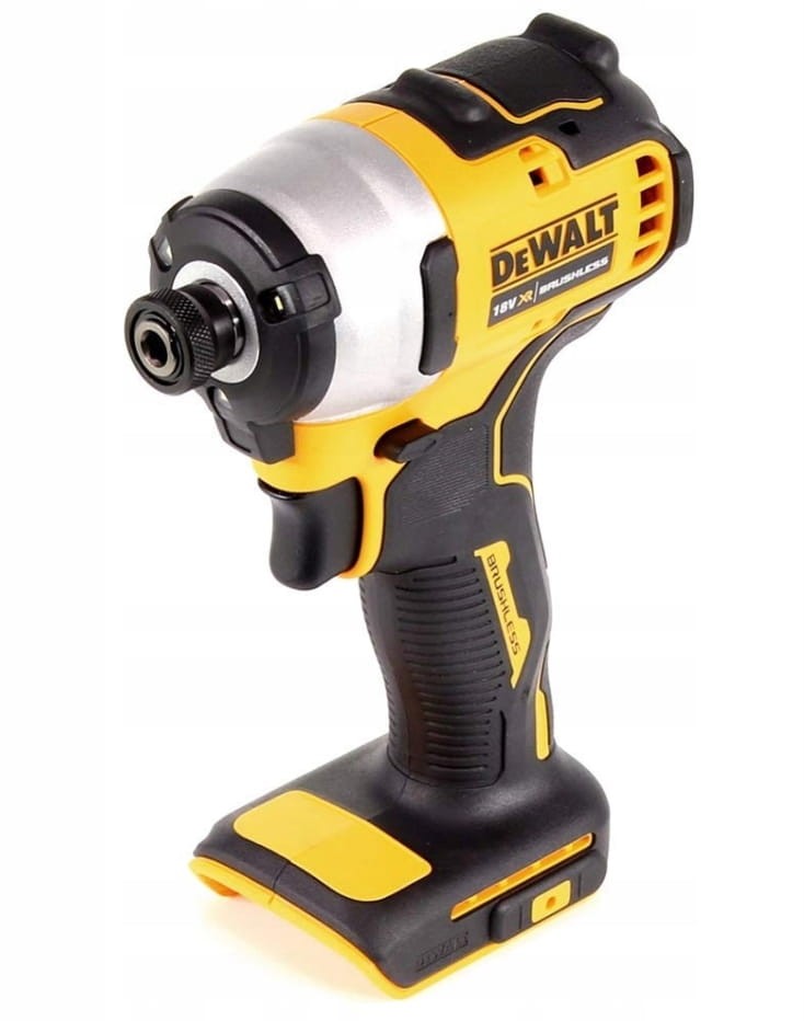 Kompaktowa zakrętarka DeWalt DCF809N - widok 3/4 na krótką głowicę