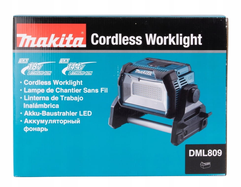 Karton lampy Makita DML809 - widoczne informacje techniczne na opakowaniu