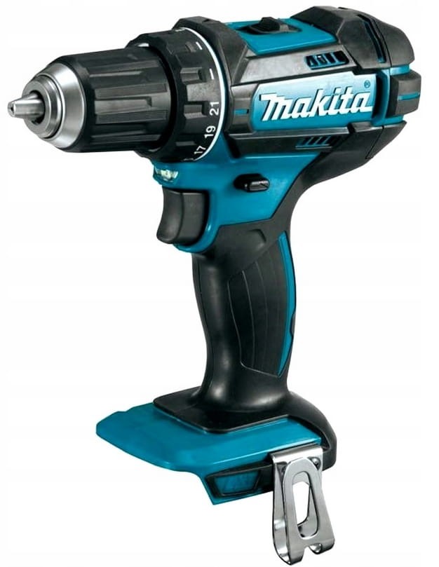 Profil boczny wkrętarki Makita DDF482 - ergonomiczny chwyt i zaczep do paska