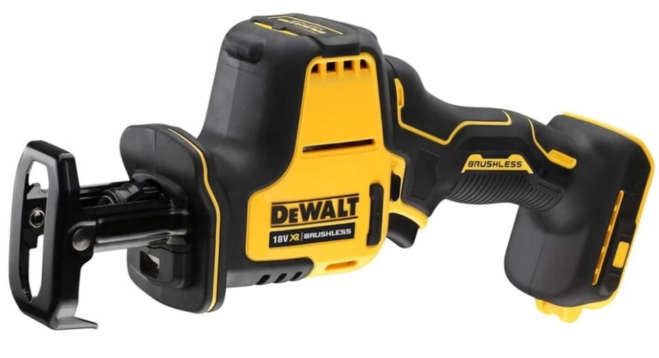 Widok z tyłu na piłę szablastą DeWALT DCS369 - kompaktowa obudowa