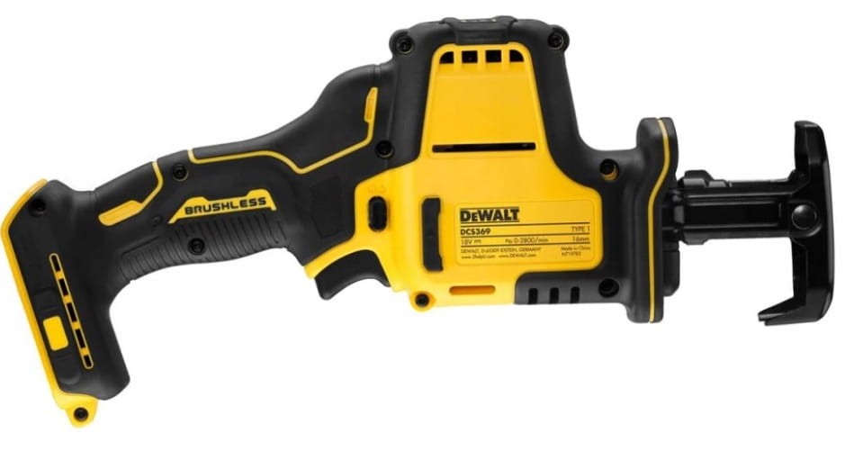 Piła lisi ogon DeWALT - widok z drugiej strony z widocznym miejscem na akumulator