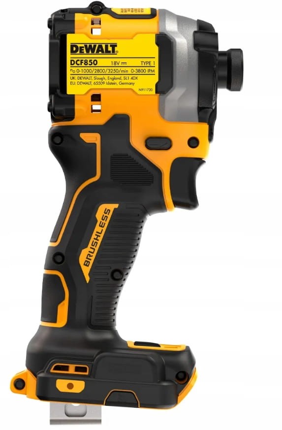Tył zakrętarki DeWalt DCF850N - ergonomiczna, gumowana rękojeść