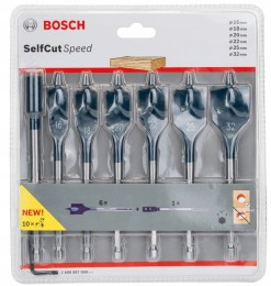 Zestaw Wierteł Płaskich do Drewna Bosch Self Cut Speed (7 szt. + Przedłużka)
