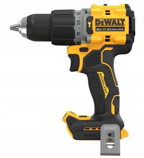 DeWalt DCD805N - widok z prawej strony, ergonomiczna rękojeść i zaczep do paska
