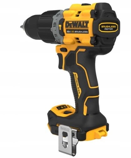 Widok 3/4 na wkrętarkę DeWalt DCD805N - widoczna regulowana dioda LED na stopie