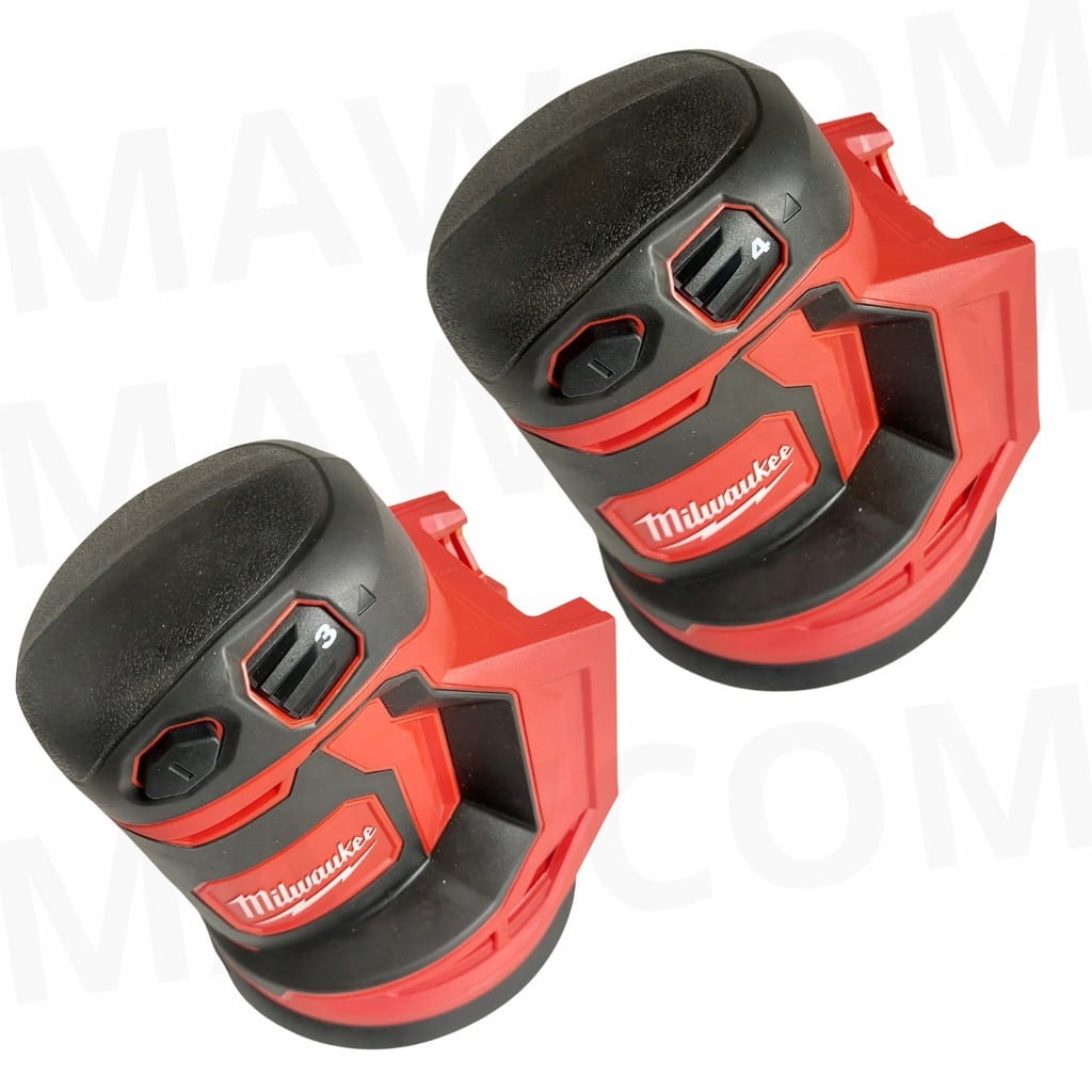 Widok z góry na ergonomiczny, gumowany chwyt szlifierki Milwaukee M18 BOS125