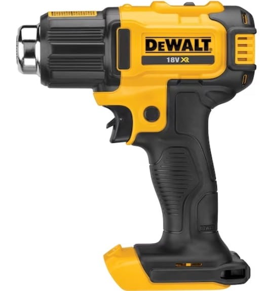 Profil boczny opalarki DeWalt DCE530 18V - kompaktowa budowa pistoletowa