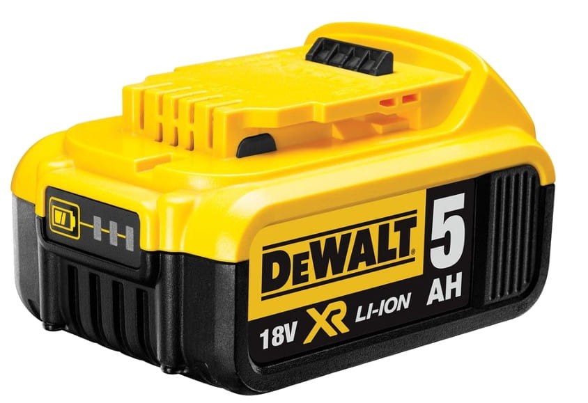 Wskaźnik naładowania LED w baterii DeWalt 5Ah i tylne złącza