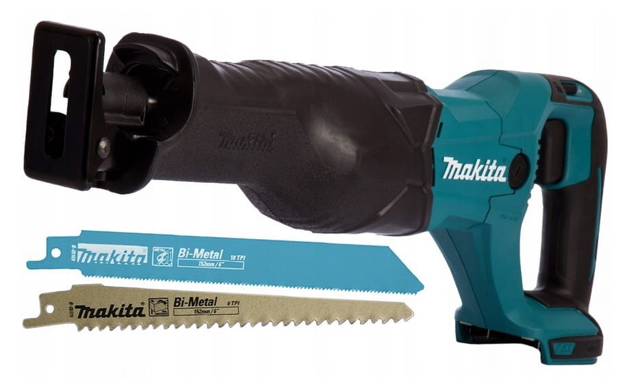 Makita DJR186Z - widok z prawej strony na korpus i gumowaną rękojeść