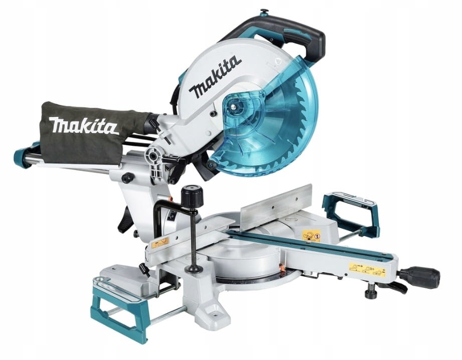 Ukośnica Makita LS1110F 260mm - widok ogólny z workiem na pył