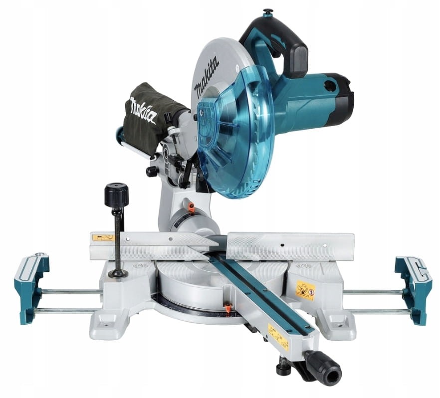 Widok z przodu - podziałka kątowa i zacisk materiału w Makita LS1110F