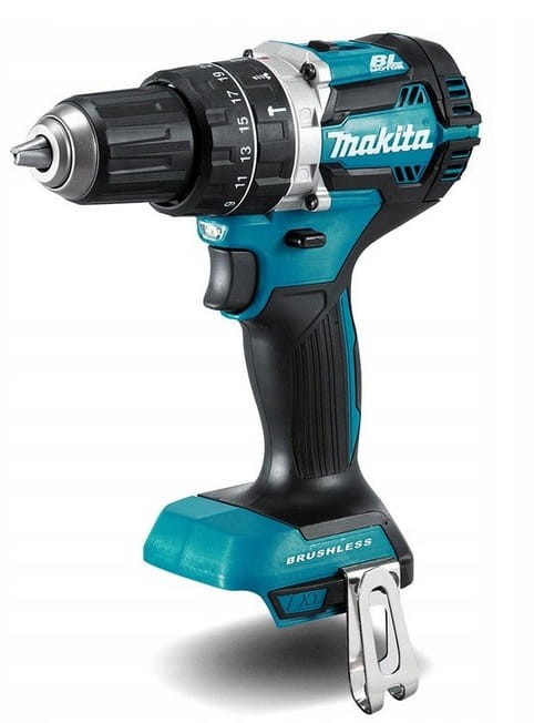 Profil boczny Makita DHP484Z - silnik bezszczotkowy i ergonomiczny chwyt